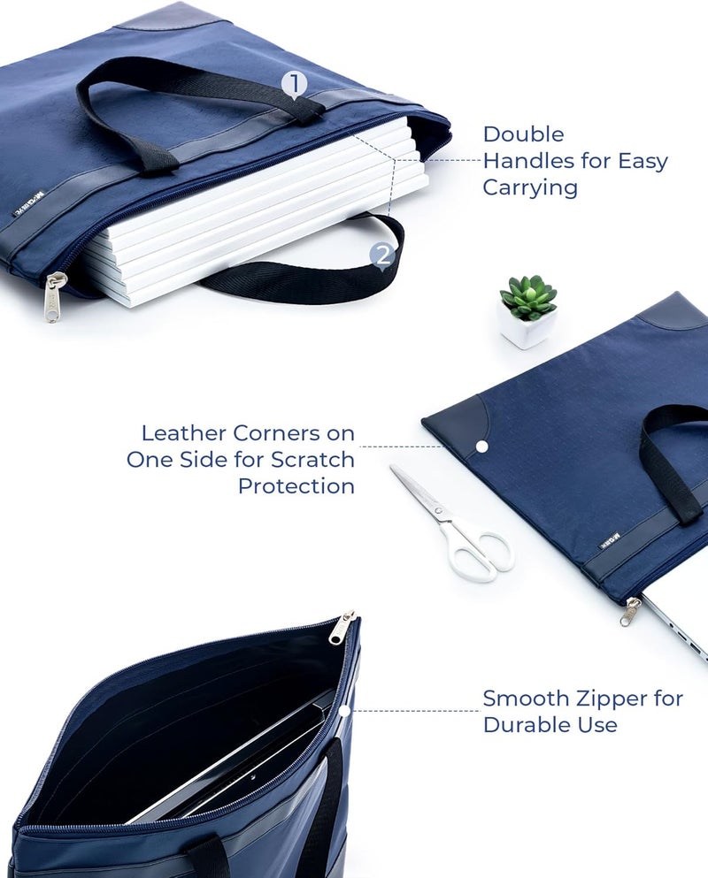 MG 12x15 in Large Zipper Pouch with Handle, A4 Foldable Lightweight Pocket Waterproof Oxford Document Storage Bag, File Organizer for Office Travel Books Papers Filing Folder – 1 Pack (Blue) - Image 5